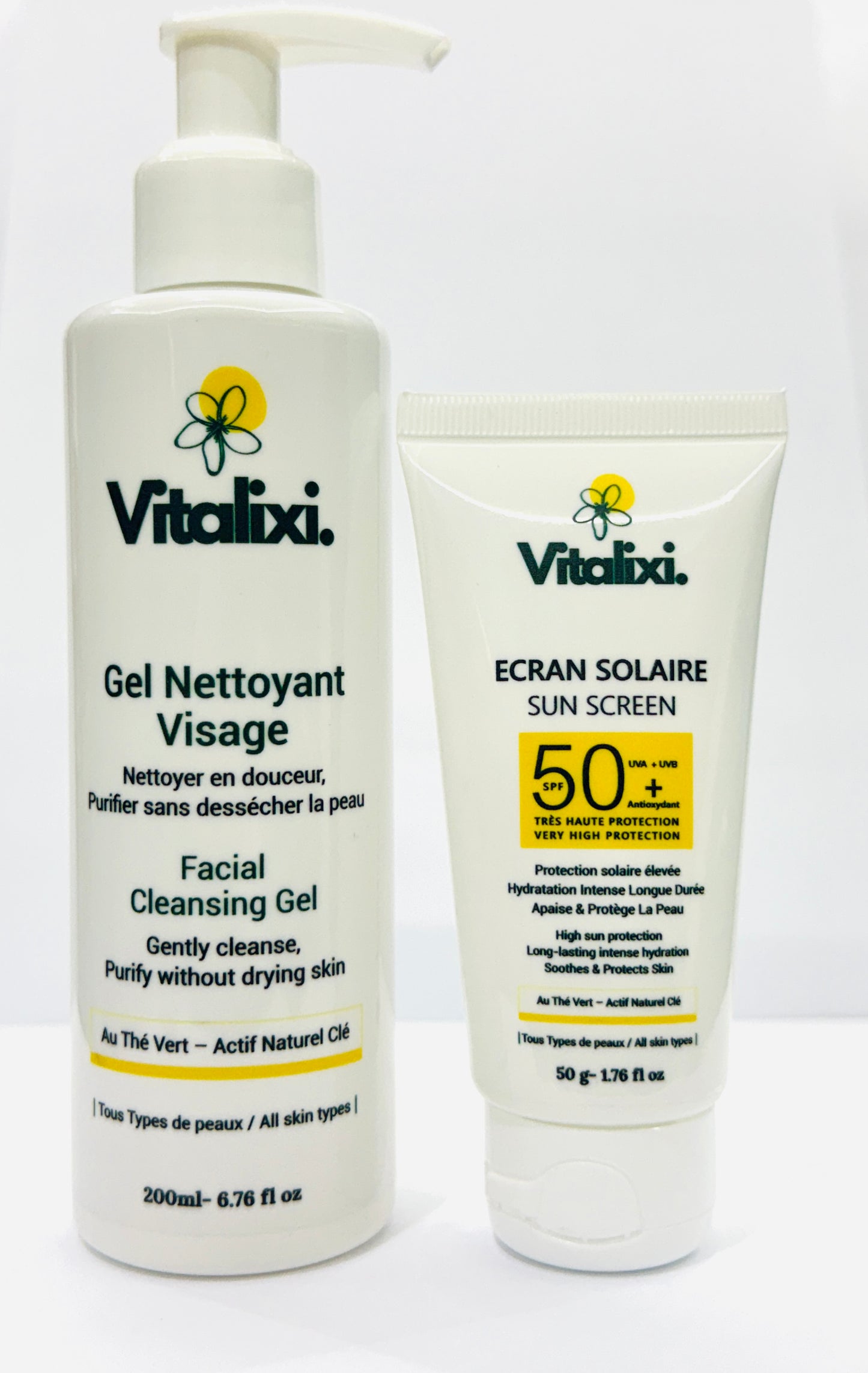 Pack Duo Vitalixi – Gel Nettoyant + Écran Solaire SPF50